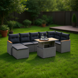 Ensemble de canapés de jardin gris 6 places en rotin, mobilier d'extérieur résistant aux intempéries, design contemporain - Product Image 2