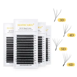 Wholesale 12 Rows 5D W High Quality Matte Black Faux Mink Volume Shape Eyelash Extension Easy to Grip by MASSCAKU