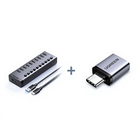 UGREEN CM482 Hub USB3.0 10-Port dengan Sakelar Individual, Splitter Aluminium + Adaptor Tipe-C untuk PC Laptop Hard Disk
