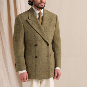 Blazer da <span class=keywords><strong>Uomo</strong></span> 100% Lana di Alta Qualità, Giacca da Completo Vintage <span class=keywords><strong>Verde</strong></span> a Quadri, Doppiopetto Spesso per <span class=keywords><strong>Uomo</strong></span> - Product Image 1