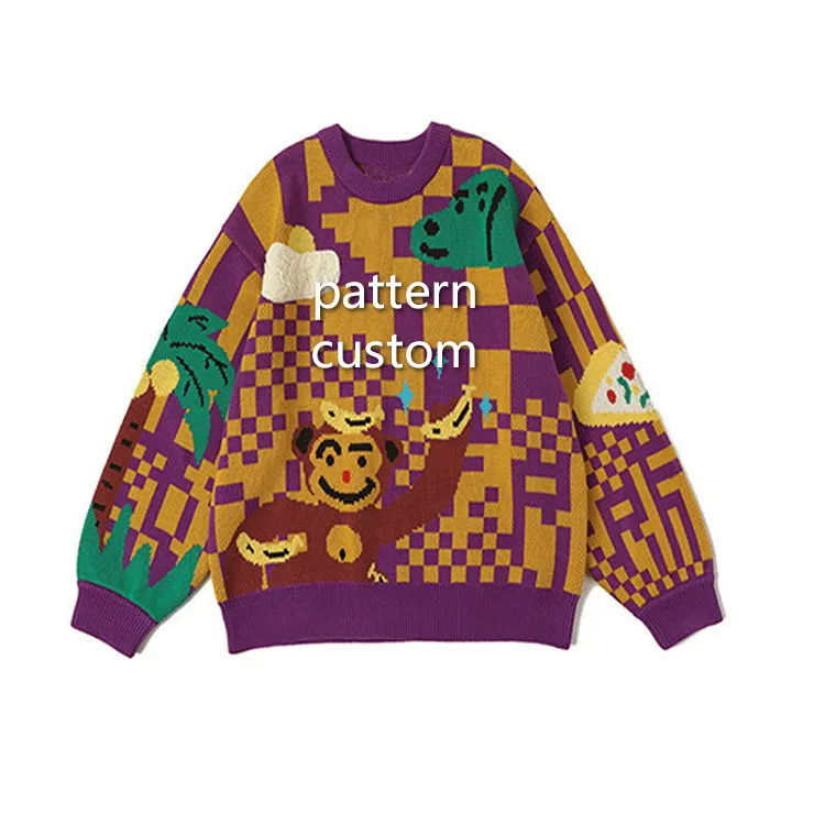Custom Print Embroidery Pattern Cotton Mens Sweater Wholesale Pullover Men Loose Knit Sweater