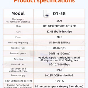 Tenda O1-5G Outdoor <b>Wireless</b> Bridge 867Mbps 9dBi Point-to-Point Pre-Configured 5.8GHz CPE IP65 Waterproof Enclosure 2kit - Product Image 3