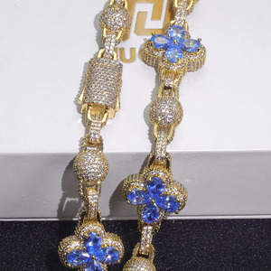 NUOYA Glacé Trèfle à Quatre Feuilles Sphérique Cubain Chaîne Bracelet Or Argent Plaqué Diamant Zircon Bijoux Hip Hop - Product Image 6