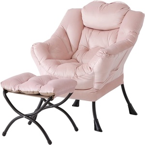 Canapé rembourré Fauteuil lounge moderne avec accoudoirs et poche latérale Fauteuil paresseux en tissu rose pour la maison avec pouf - Product Image 1