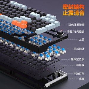 Clavier de jeu mécanique filaire Raiku Gk98, disposition à 98 touches avec interrupteurs bleus et molette rotative, rétroéclairage RVB - Product Image 3