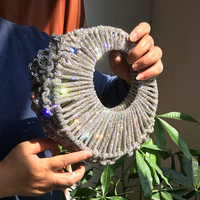 Sac à main de luxe en strass tressé à la main, pochette circulaire en cristal pour femme