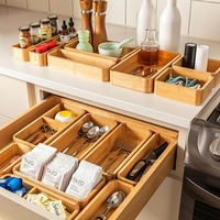 Ensemble d'organisateurs de tiroirs en bambou, 5 pièces, boîte de rangement extensible pour ustensiles de cuisine, fournitures de bureau, bijoux, séparateur de tiroir pour chambre à coucher
