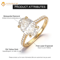 Ensemble de bagues de couple en moissanite ovale plaqué or 10K Goldleaf Luxury, sertissage à griffes, certifié, pour fiançailles et mariage