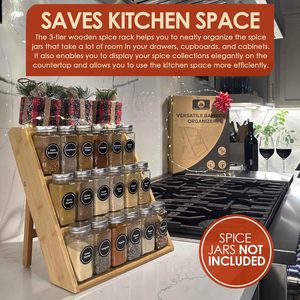 Étagère à épices en bambou écologique à trois niveaux pour les herbes et les assaisonnements, rangement de cuisine durable - Product Image 5