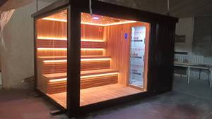 Sauna commercial moderne en cèdre rouge/hemlock, <span class=keywords><strong>douche</strong></span> vapeur humide, capacité 2 personnes, 6KW/12KW, électrique, <span class=keywords><strong>solaire</strong></span>, design écologique - Product Image 2
