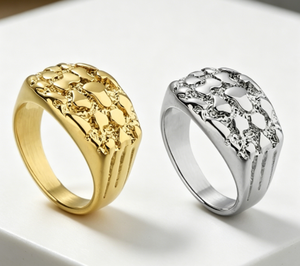 Anelli Personalizzati con Pepite d'Oro Irregolari, Gioielli alla Moda in Acciaio Inossidabile Placcato Oro 18k, Anelli a Forma di Lingotto d'Oro - Product Image 2