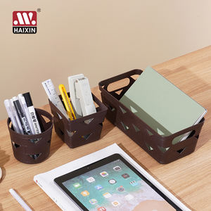 Haixin 10 pièces Panier rond carré en plastique Imitation cuir Panier de rangement rectangulaire en plastique Ensemble de paniers de rangement avec poignée - Product Image 5