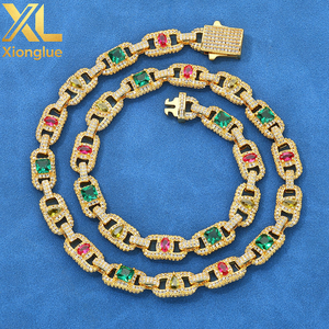 Euro-US 8mm Hip-Hop Unisex <b>Copper</b> Alloy Zircon Pig-Nose Chain with Colored Gems Trendy Versatile Bracelet Customize - Product Image 3