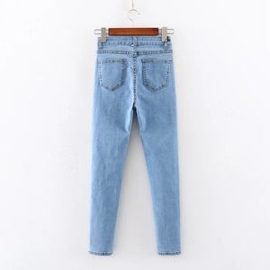 Logo personnalisé Jean brésilien en denim pour femmes, taille haute skinny à boutons - Product Image 3