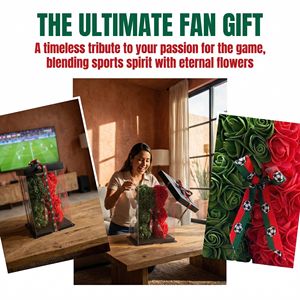 Ours en roses artificielles de luxe sur le thème du Portugal, fait main, avec ruban de football, cadeau haut de gamme pour les amateurs de football - Product Image 4