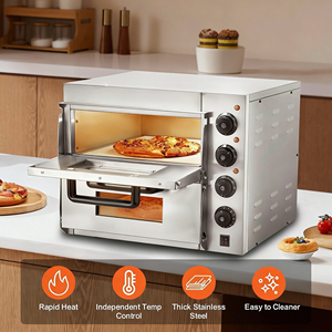 Horno de Pizza Comercial de Doble Capa de 3KW 0-350 ℃   Horno Eléctrico para Pizza con Control Independiente para Restaurante, Cafetería, <span class=keywords><strong>Pizzería</strong></span> - Product Image 1