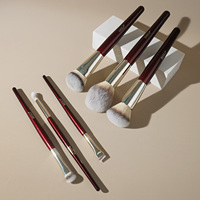 Pinceaux de maquillage cosmétiques multi-usages, poils synthétiques doux, manche en bois rouge, pinceaux de beauté pour le visage et les yeux, OEM ODM, vente en gros