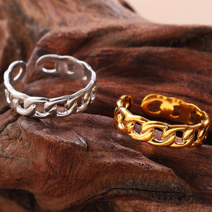 Gold Plated Stainless Steel Open <b>Ring</b> <b>Adjustable</b> Chain Link Geometric Signet Fashion Jewelry for Women - Product Image 5