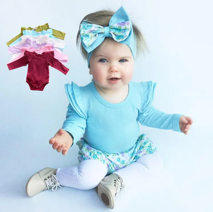 Fuyu – t-shirt en coton biologique pour nouveau-né et bébé, barboteuse à volants, manches longues, body, grenouillère, vente en gros