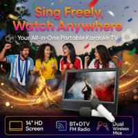 Máquina de Karaoke con 2 Micrófonos Inalámbricos, TV LED Profesional de 1366x768 16:9 para Uso en el Hogar, Campamento y Picnic
