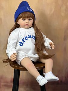 Nouveauté 60 Cm 24 pouces Images <span class=keywords><strong>de</strong></span> poupée solide nouveau-né poupée cheveux longs réaliste doux Reborn Silicone bébé poupée à vendre - Product Image 2