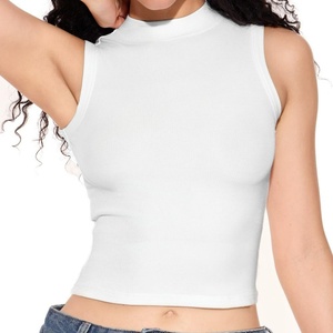 Sleeveless V-neck Casual Regular Fit Knitted Cotton Spandex Tank <b>Top</b> Breathable Quick Dry Eco-Friendly Women's Summer 2024 - Product Image 5