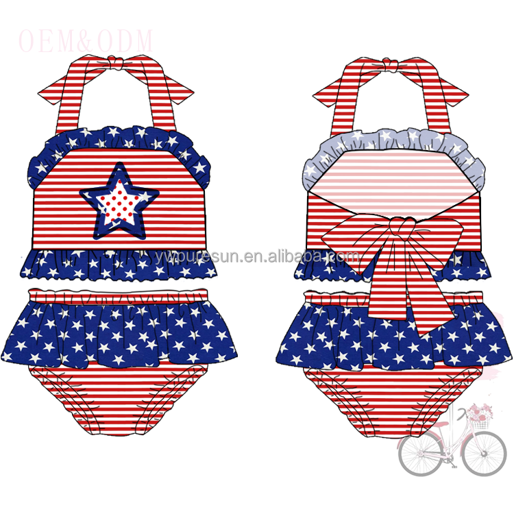 Новое поступление, аппликация Puresun со звездами, купальники, материал, линия оборки, для девочек, 2 шт., купальный костюм, детские купальники для девочек