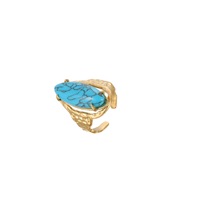 Perhiasan Wanita Fashion Vintage Minimalis Cincin Turquoise Alami Lapis Emas 18k Cincin Baja Tahan Karat Anti Luntur Trendi