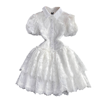 Robe Gâteau Évasée Blouse Bulle Broderie Blanche Boutonnage Simple Col Revers Style Rétro Tempérament Super Fée Été 2026 en Gros