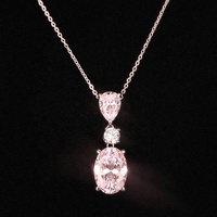 Bijoux fins plaqués rhodium, collier avec pendentif en argent sterling 925, ovale, goutte d'eau, zircon rose 5A, pour femmes, unisexe