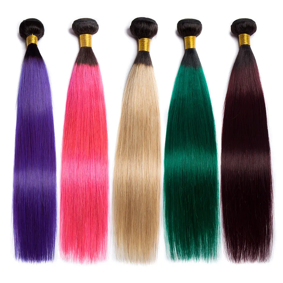Ombre Hair Bundles Brazilian Straight Hair Weave Bundles 1b 27 30 350 99j pink green blue Remy Human Hair Extensions