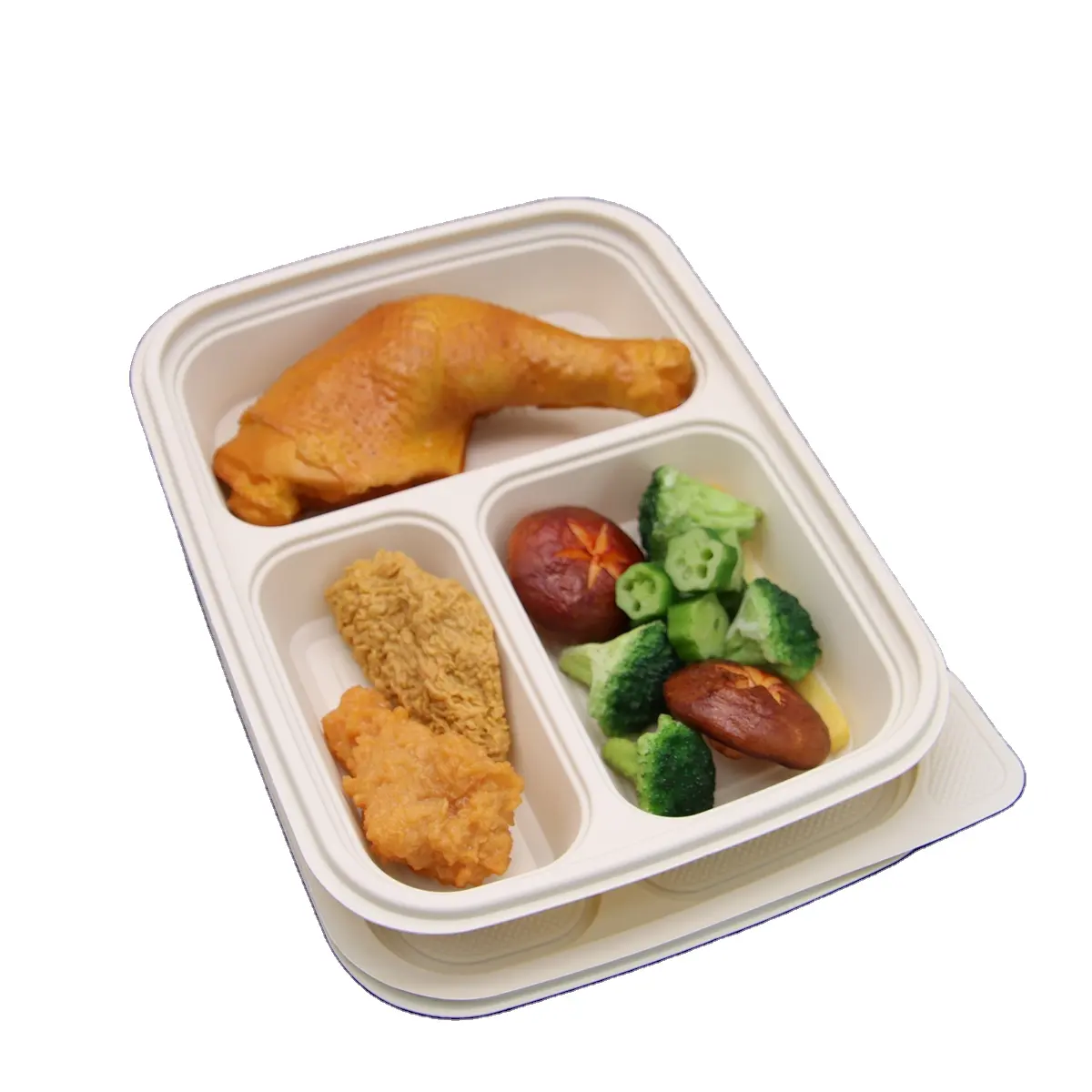 Recipiente de alimento rápido biodegradável, recipiente de alimento descartável com 3 compartimentos, lancheira, jantar