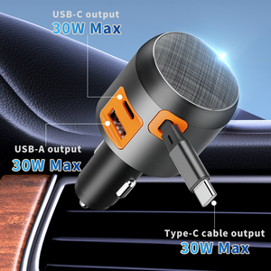 Chargeur de voiture rétractable PD 60W, charge rapide USB 2 Type C, chargeur mobile rapide 3 en 1, charge rapide PD USB - Product Image 4