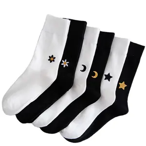 Hot Sale Mens Dress Embroidery Moon Star Cartoon Pima Cotton Socks