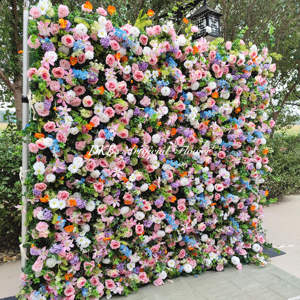 DKB Factory 5d flor colorida de alta calidad Rosa seda enrollar flor pared panel de flores pared tela trasera - Product Image 4