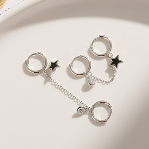 Star Huggie Earrings With Chain And Zircon Studs For Women Everyday Wear - Product Image 1