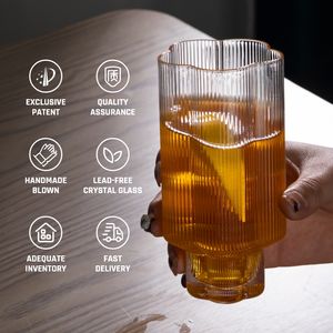 Verres à boisson à rayures verticales Style <span class=keywords><strong>Origami</strong></span> en verre strié en forme de fleur, gobelets empilables en verre côtelé - Product Image 2