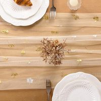 Chemin de table en tissu de luxe couleur or éclatant avec gaze transparente scintillante pour buffets, banquets et décoration de salle à manger