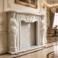 Cheminée en marbre blanc avec colonnes romaines, garniture sculptée à la main, manteau de cheminée décoratif, cadre de cheminée en pierre pour intérieur
