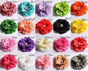 11cm 20colors Artificial Peony Flowers With Pearl Buttons For Girls Hair Accessories Fabric Flowers For Headbands