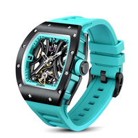 Reloj Mecánico para Hombre con Esfera Transparente, Caja de Acero Inoxidable, Correa de Silicona, Resistente al Agua 30M, Logotipo Personalizado para 30 Piezas