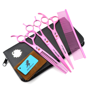 8.0 pouces 4 ciseaux ensemble haut de gamme toilettage pour animaux de compagnie coupe droite coupe pliée ciseaux en forme d'animal en arête de poisson 4 ciseaux ensemble - Product Image 3