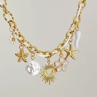 Populaire Étanche Bricolage Charme Collier En Acier Inoxydable 18K Or Fleur Poivre Coeur Perle Charmes Collier