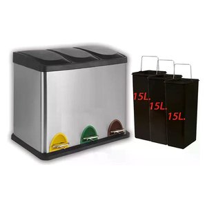 Contenedor de basura con separación de residuos (45L) Logica 3 compartimentos ECOLOGY Cromo brillante 214013 - Product Image 1