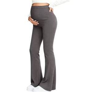 Leggings de yoga de maternité noir, bleu, gris, marron avec ceinture de soutien croisée pour le ventre, taille haute, coupe évasée, style européen et américain - Product Image 5