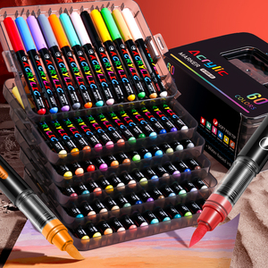 Marqueurs acryliques liquides de haute qualité avec pointe pinceau souple, système de contrôle de l'encre, étui de rangement portable, utilisés par les étudiants - Product Image 1