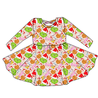 Robe longue à manches longues pour bébés, enfants, tout-petits, filles, hiver, Noël, imprimé personnages de dessins animés du Père Noël, douce, extensible, en soie de lait ODM