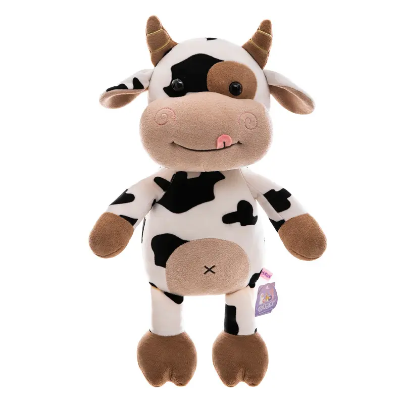 Özel Logo peluş oyuncaklar sevimli inek çocuk oyuncakları peluş bebek inek dolması hayvan oyuncaklar özel OEM süt sığır dolması bebekler