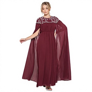 Vestido de noche largo hasta el suelo de gasa color burdeos con relieve geométrico, lentejuelas bordadas y corte imperio - Product Image 1