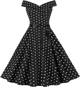 فستان كوكيز نسائي كلاسيكي أنيق فستان قصير بطول الركبة مع رقبة على شكل حرف V وبولكا منقط فستان حفلات كتف مثير - Product Image 4